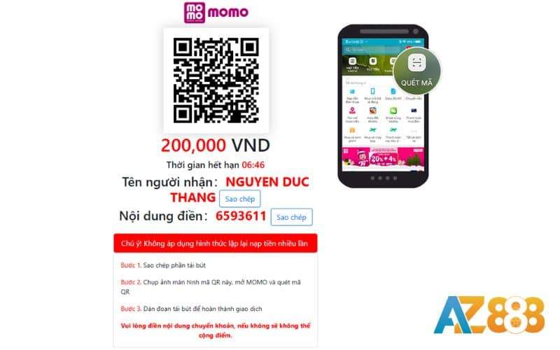 Thực hiện quét mã chuyển tiền trên ứng dụng MOMO của bạn