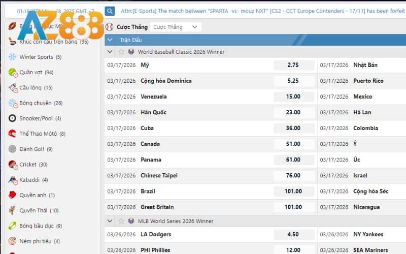 Giao diện đặt cược bóng bàn được thiết kế tối ưu nhất